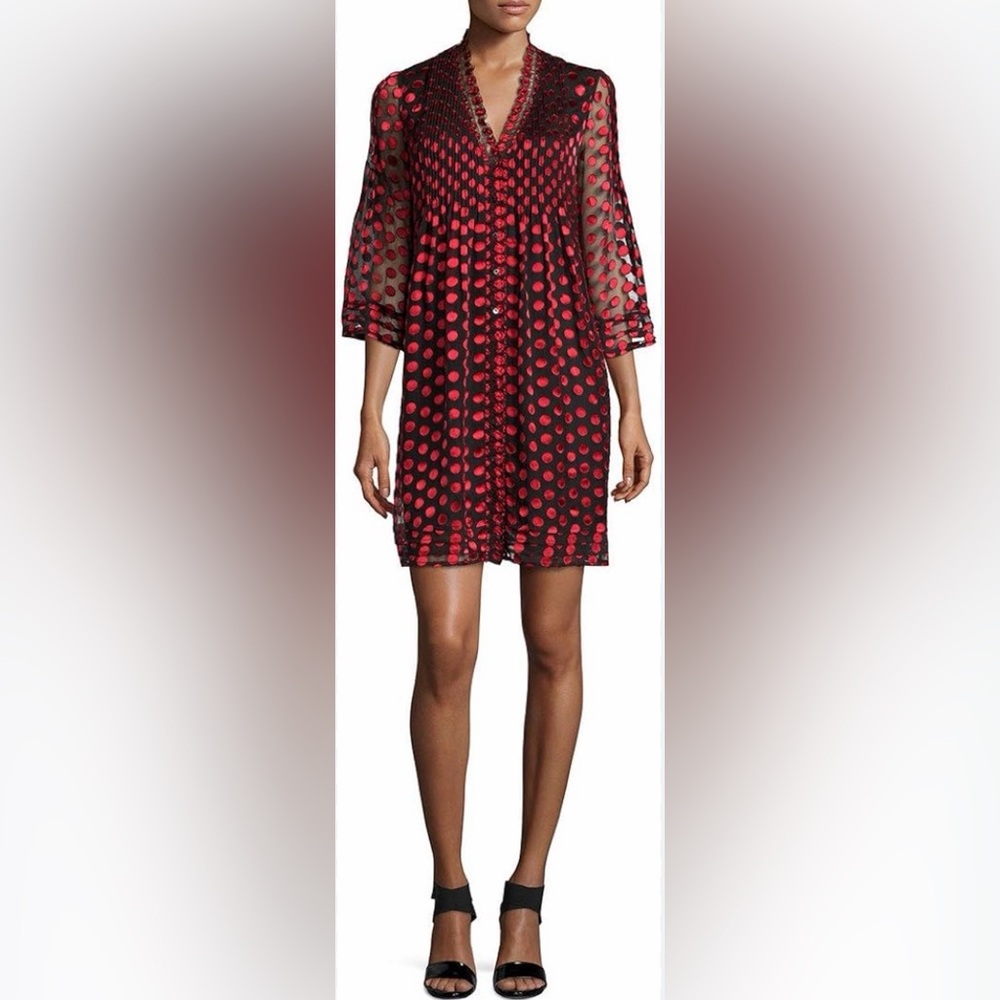 Diane Von Furstenberg Red and Black Polka Dot Print Mini Dress Size 8 - Picture 1 of 15